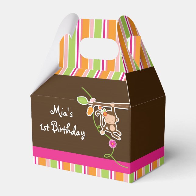 Girl Monkey Safari Chic Striped Party Favour Boxes (Front Side)