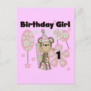 Girl Monkey With Gifts 1st Birthday Tshirts Postcard