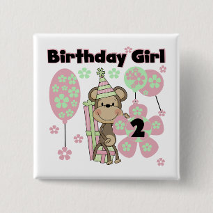 Girl Monkey With Gifts 2nd Birthday Tshirts 2 Inch Square Button