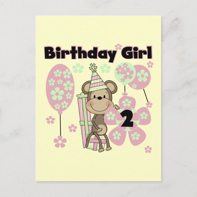Girl Monkey With Gifts 2nd Birthday Tshirts Postcard (Front)