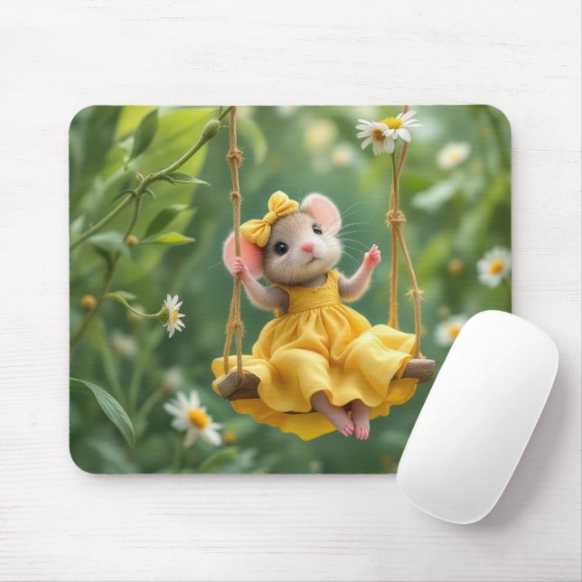 Girl Mouse On a Garden Swing Mouse Pad (With Mouse)