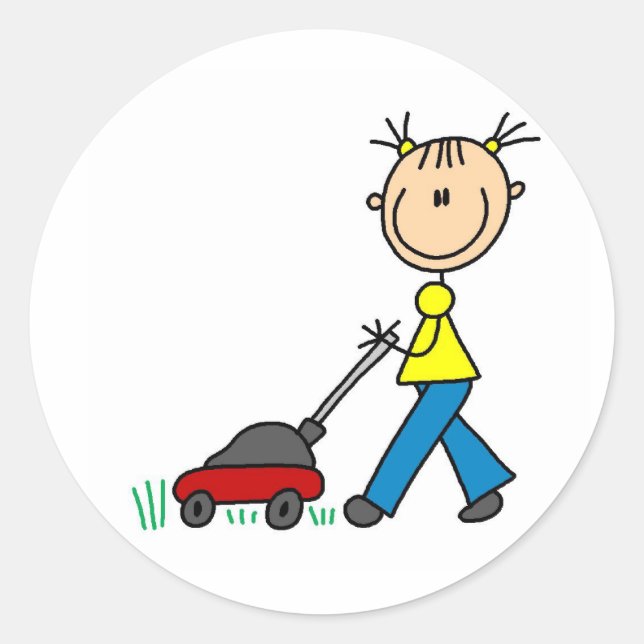 Girl Mowing Grass Sticker (Front)