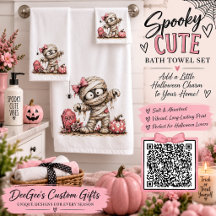 Girl Mummy & Pink Pumpkin Halloween Bath Towel Set