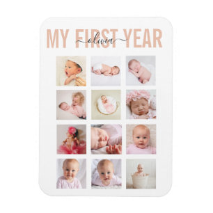 Girl My First Year Baby Name 12 Photo Collage Magnet