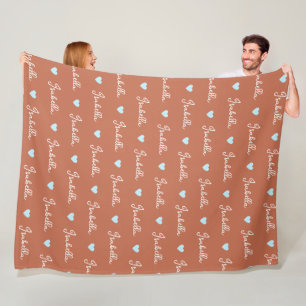 Girl Name and Hearts Personalized Terracotta Fleece Blanket