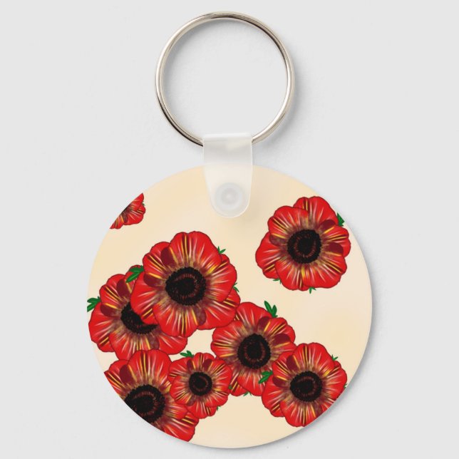 Girl name Poppy, red poppy pattern Art by LeahG Keychain (Front)