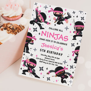 Girl Ninja Karate Martial Arts Birthday Party Invitation