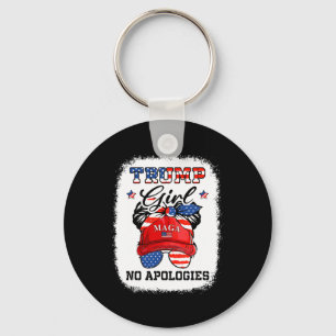 Girl No Apologies Maga 2024 Messy Bun Vote Trump 4 Keychain