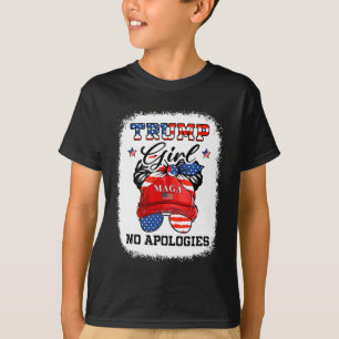 Girl No Apologies Maga 2024 Messy Bun Vote Trump 4 T-Shirt