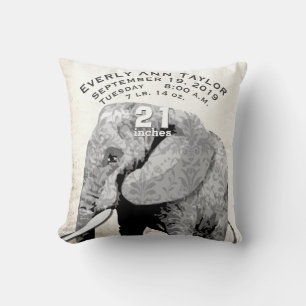 Girl Nursery Baby Birth Stat Elephant Arrows Throw Pillow