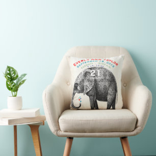 Girl Nursery Baby Birth Stat Elephant Arrows Throw Pillow