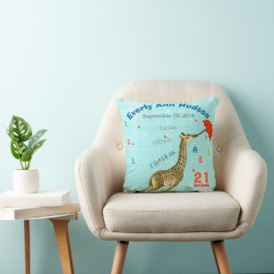 Girl Nursery Baby Birth Stat Giraffe Arrow Pattern Throw Pillow