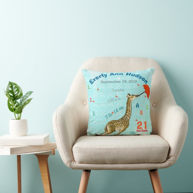 Girl Nursery Baby Birth Stat Giraffe Arrow Pattern Throw Pillow (Chair)