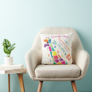 Girl Nursery Baby Birth Stat Giraffe Arrow Pattern Throw Pillow