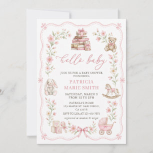 Girl Nursery Toys Floral Baby Shower Invitation