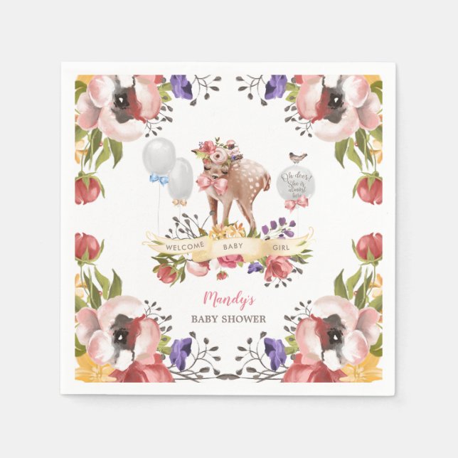 Girl Oh Deer Baby Shower Napkin (Front)