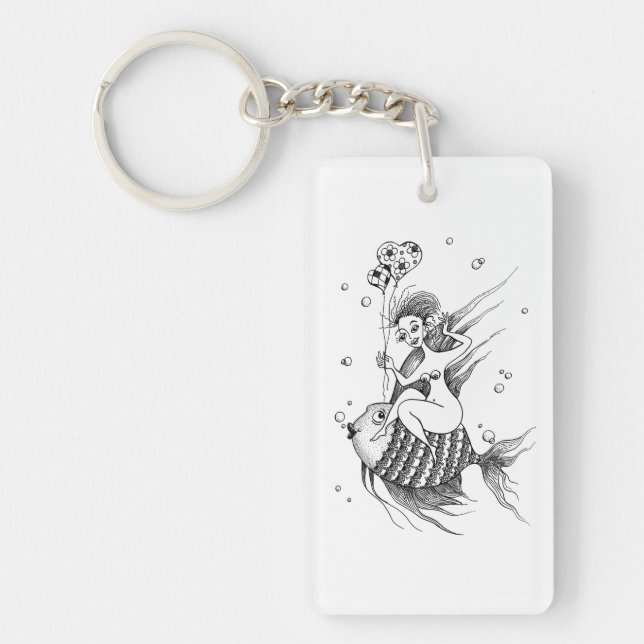 girl on a back of fish keychain (Front)