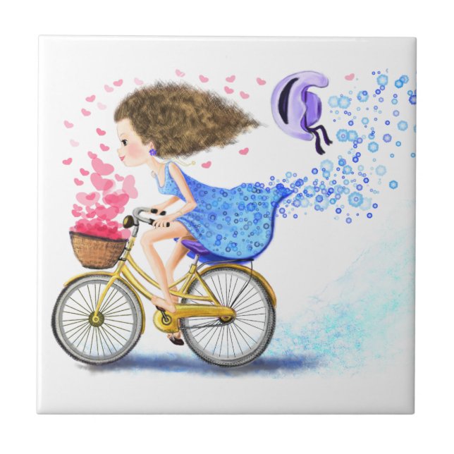 Girl On A Bike Ceramic Tile Romantic Gift Love  (Front)
