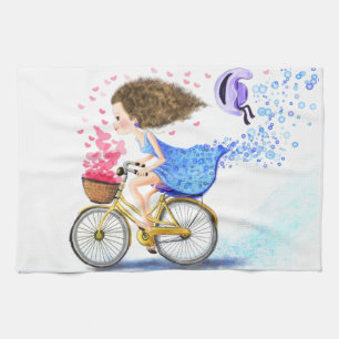 Girl On A Bike Kitchen Towel Romantic Love