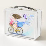 Girl On A Bike Metal Lunch Box Gift Romantic Love<br><div class="desc">Happy Young Girl On A Bike - Romantic Love Hearts and Flowers Fun Drawing - Choose / Add Your Unique Text and Colours - Make Your Special Gift - Resize and move or remove and add elements / text with customization tool ! - Drawing and Design by MIGNED. You can...</div>