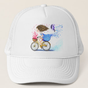 Girl On A Bike Trucker Hat Romantic Love Hearts