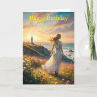 Girl on a Cliff Birthday Card