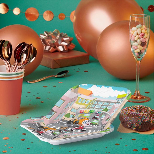 Girl On A Pedestrian Crossing Paper Plate (Creator Uploaded)