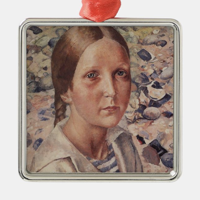 Girl on a Rocky Beach Metal Ornament (Front)
