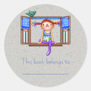 Girl On a Window Sill Pixel Art Classic Round Sticker
