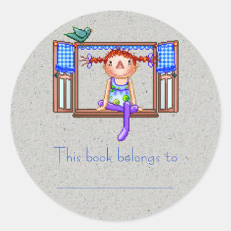 Girl On a Window Sill Pixel Art Classic Round Sticker
