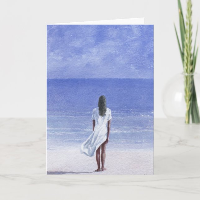 Girl on beach 1995 holiday card (Front)