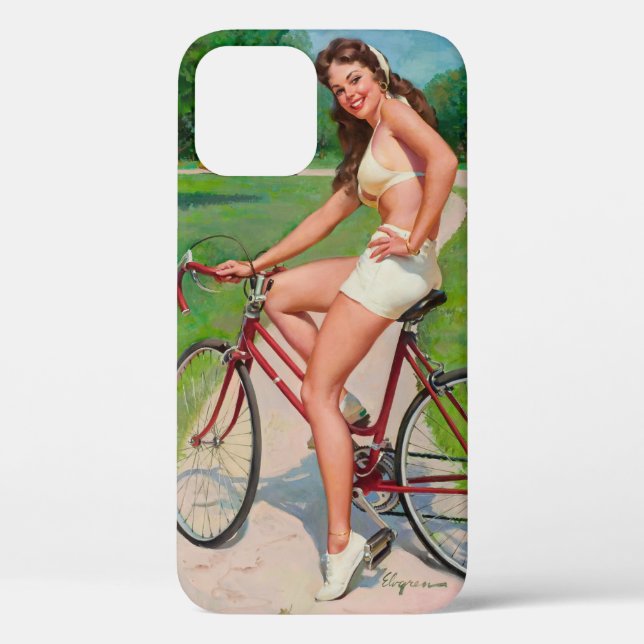 "Girl on Bicycle" iPhone 12 Coque (Verso)