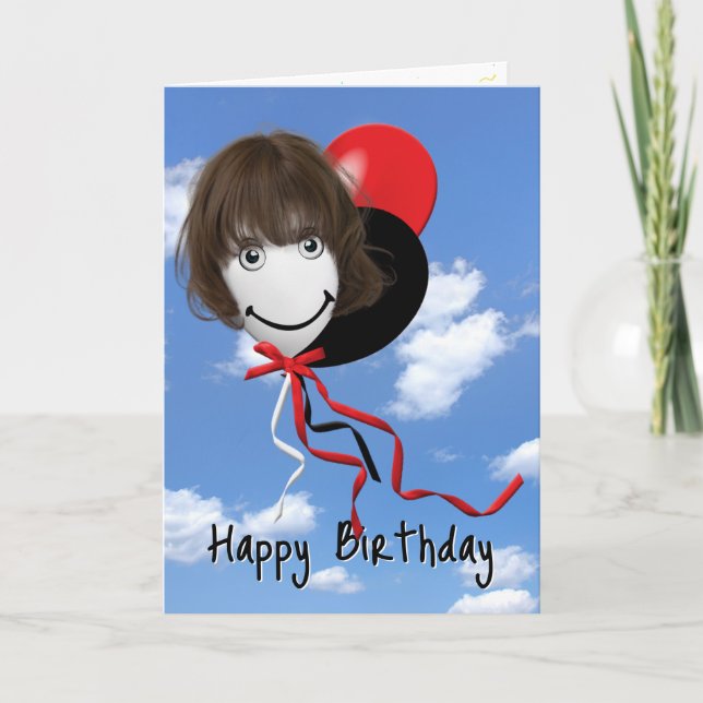 Girl On Birthday Balloon  Card (Front)