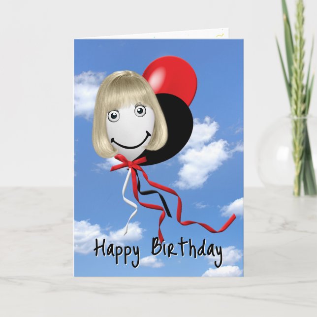 Girl On Birthday Balloon In Sky Card (Front)