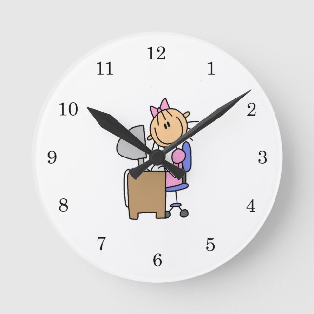 Girl on Computer Round Clock (Front)