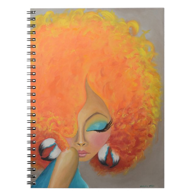 Girl on Fire! Black Woman, Colourful Hair Notebook (Front)