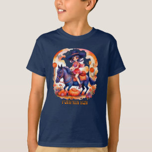 Girl on Horse Great Pumpkin Run Halloween  T-Shirt