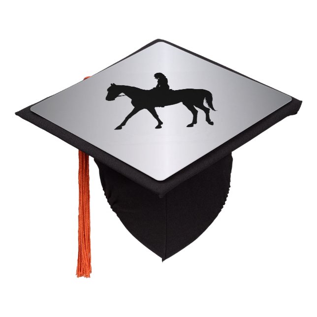 Girl on Horse Silver Graduation Cap Topper (Angled)