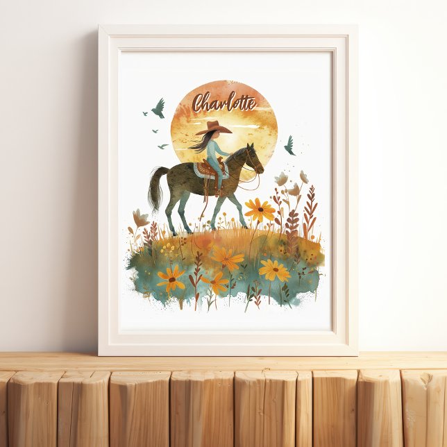 Girl on Horse Sunset Personalized Name Poster (Creator Uploaded)