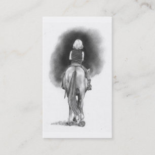 Girl on Horseback Business Card Pencil Art