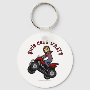 Girl on Red Four Wheeler Keychain