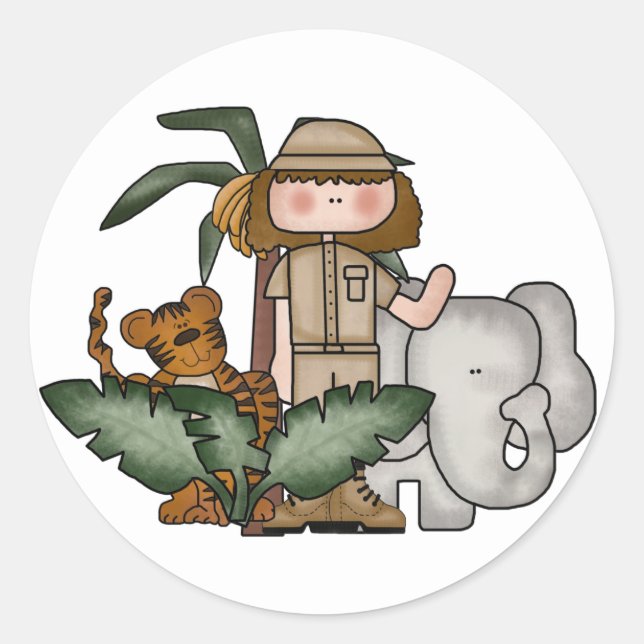 Girl on Safari Classic Round Sticker (Front)