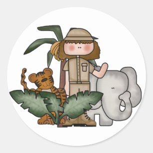 Girl on Safari Classic Round Sticker