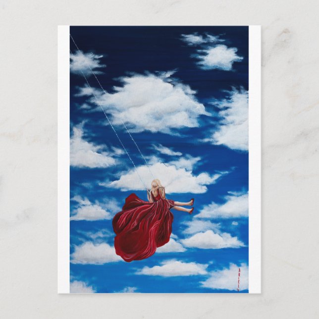 Girl on swing in clouds postcard (Front)