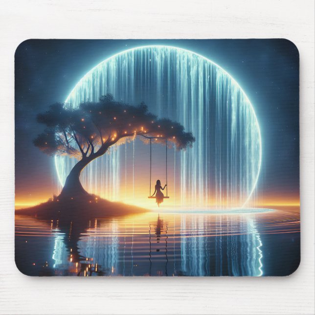 Girl On Swing In Waterfall Moon Mouse Pad (Front)
