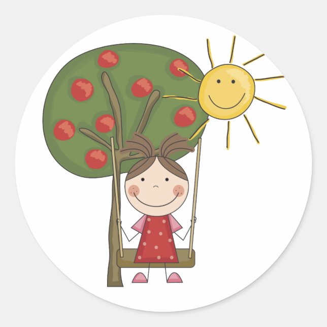 Girl on Swing  T-shirts and Gifts Classic Round Sticker (Front)