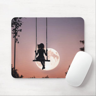 Girl On Swing With Moon Mouse Pad