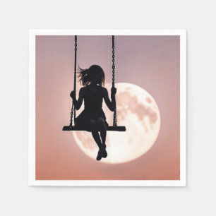 Girl On Swing With Moon Napkin
