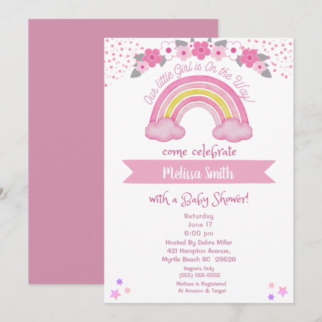 Girl on the Way Rainbow Baby Shower Invitation (Front/Back)