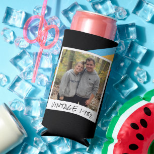 Girl or Boy 40th Birthday Vintage 1982 Striped  Seltzer Can Cooler